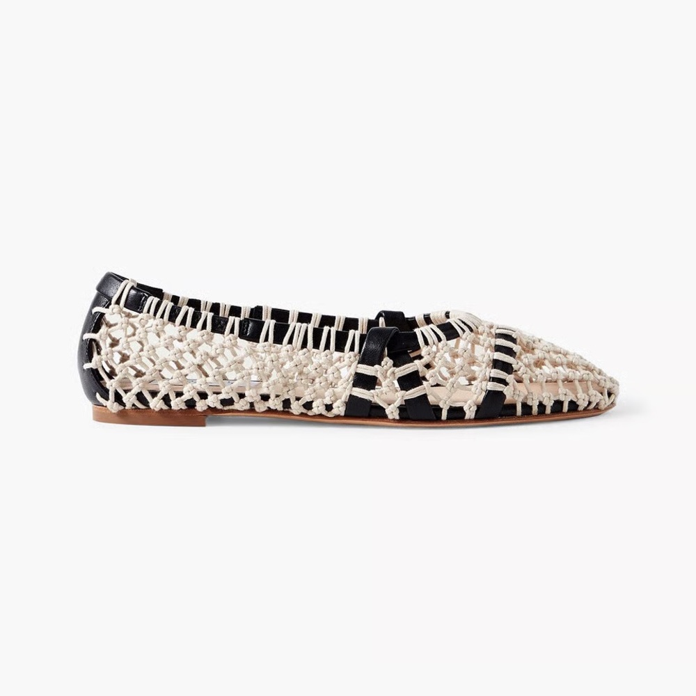 Gabriela Heart Armar Crocheted Cotton and Leather Ballet Flats